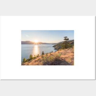 Sunset Over Mountains and Okanagan Lake in Summer Posters and Art